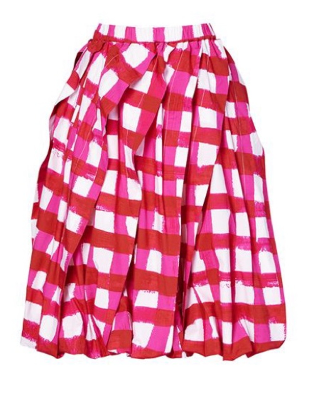 MARNI X Uniqlo Red & White & Pink Check Cotton Blend Bubble Skirt size Large 30